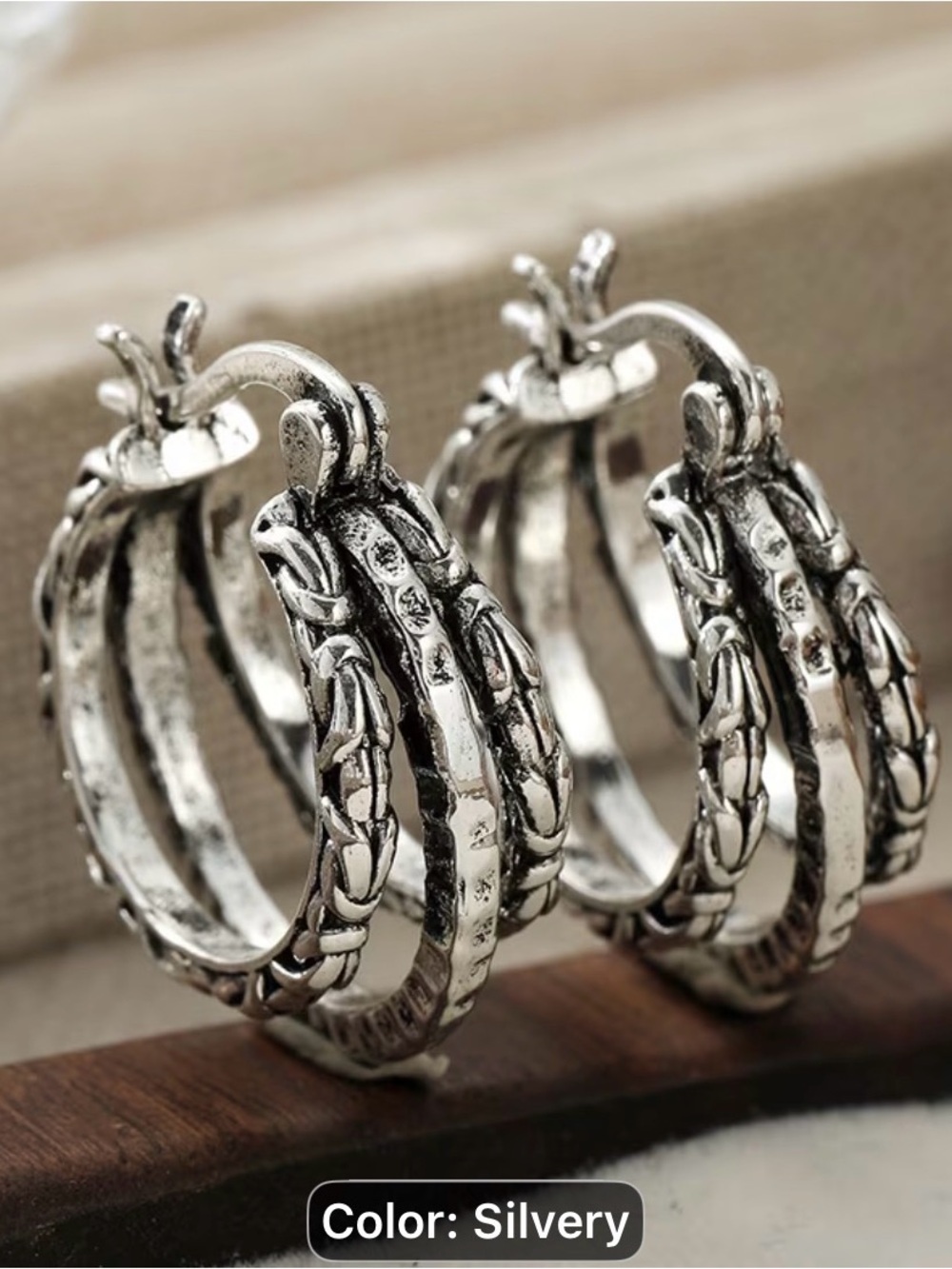 Silver Multi layered Earclips Textured Hoop Earrings - Women Jewelry